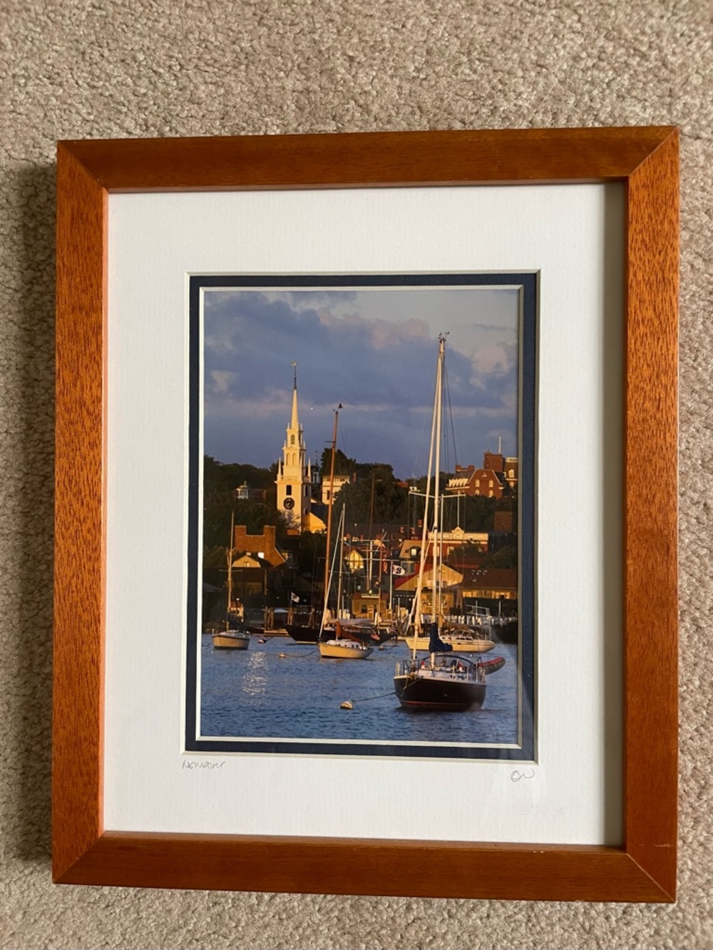 Framed Newport Harbor Photographic Print in Warm Wood Frame